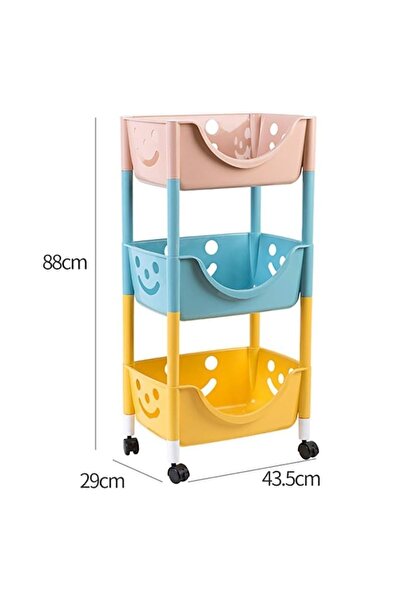 mastergold Kids Toy Storage Organizer Bins 3 Tier with Wheels Smiley Face Plastic Shelves and Baskets Storage