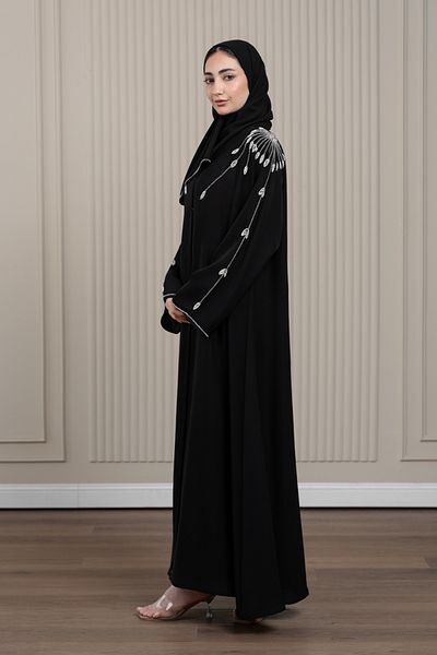 LAVİNİA عباية لافينيا نسائية، تصميم مظلة فضية يدوية الصنع، تطريز على الأكمام.