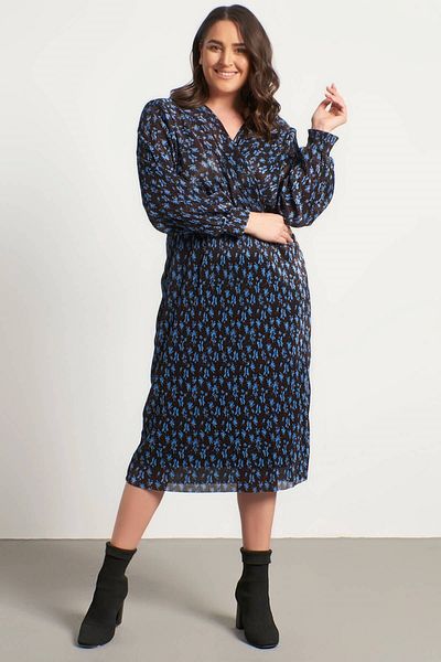MYLİNE Wrap Lined Pleated Dress