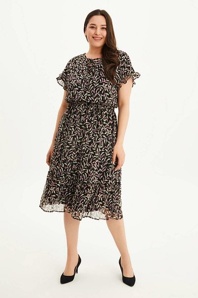 MYLİNE Lace Front Ruffle Detailed Chiffon Dress