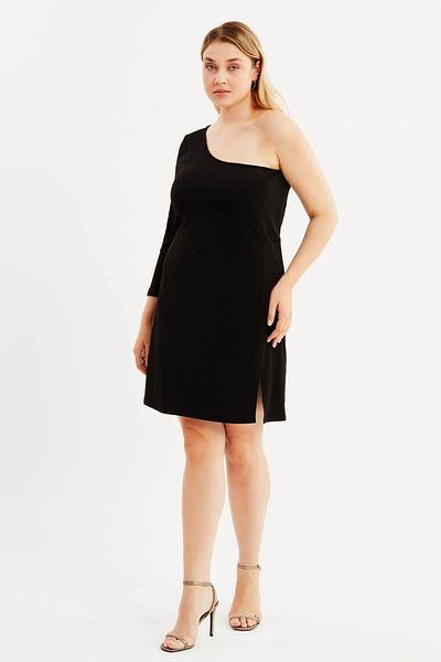 MYLİNE Lined One Shoulder Slit Dress