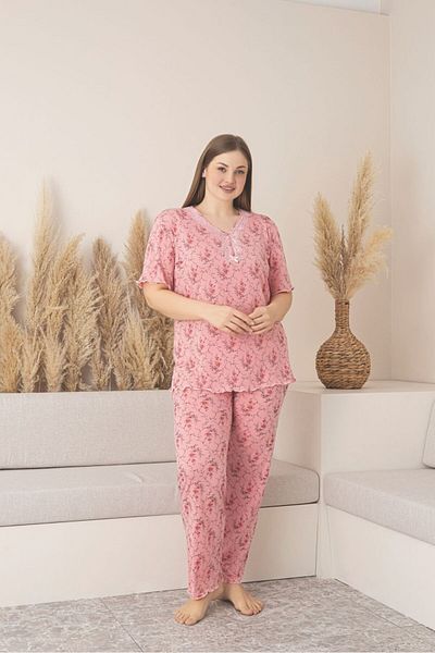 Eyfuze Women's Plus Size Buttoned Collar Short Sleeve Bamboo Pajamas Set
