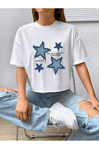 EFFRENATU Endless Light Printed Crew Neck Short Sleeve Girls T-Shirt