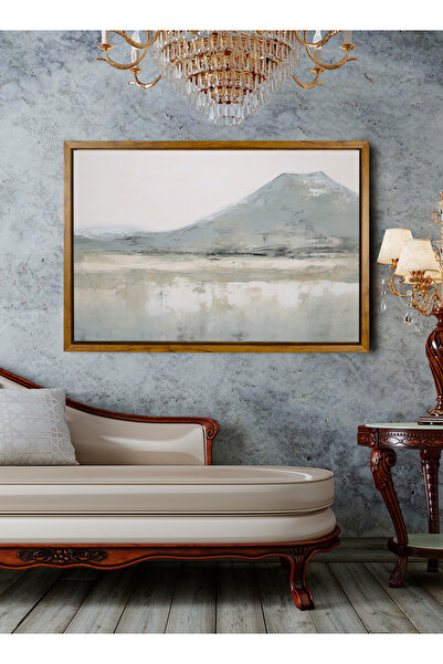 LOWHA لوحة فنية جدارية من القماش ممدودة على إطار خشبي عائم بألوان خشبية ولوحة لمشهد جبلي