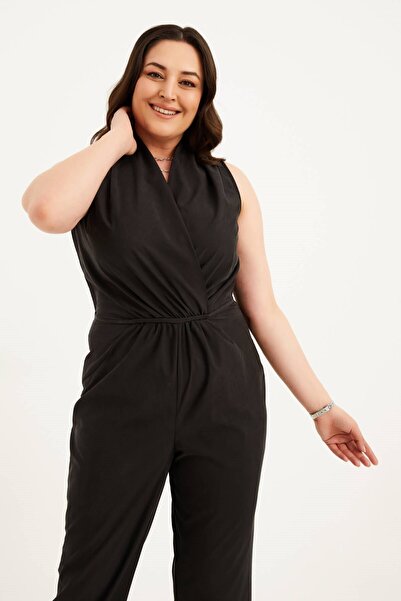 MYLİNE Kruvaze Yaka Büzgü Detaylı Tulum