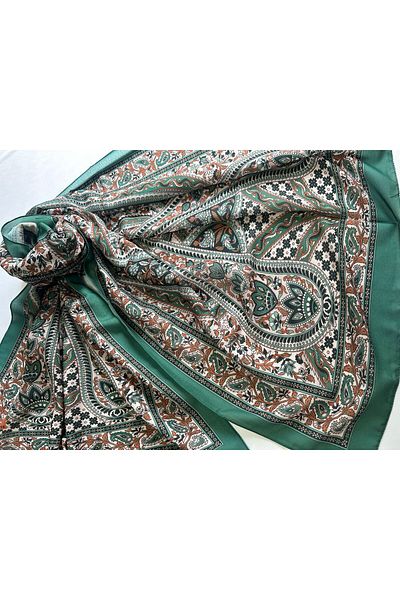 ALTUNTAŞ Women's Cotton Green Retro Etnic Shawl