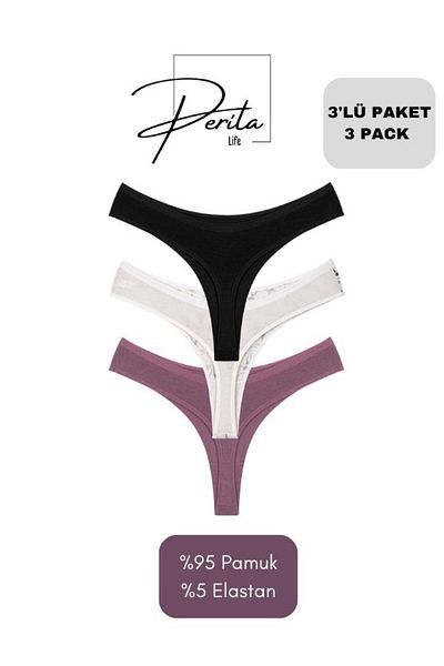 Perita.Life Women'S, Comfort, Cat Themed, Colorful, 95% Cotton, 5% Elastane String/Thong 3 Pack