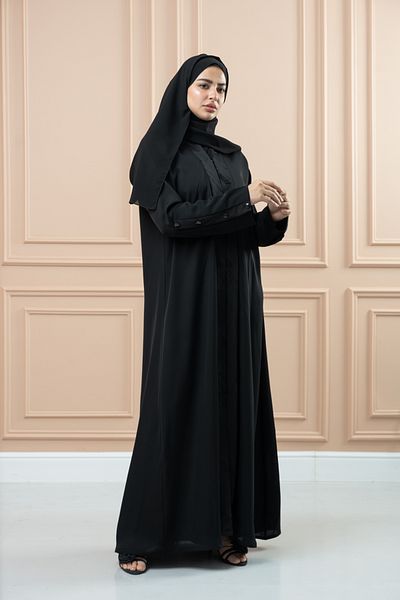 LAVİNİA Women's Jacquard Abaya made of flowing silk. Elegant black colour