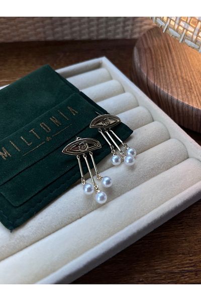 Miltonia Dangle Design - Eye Pearl and Steel Earrings