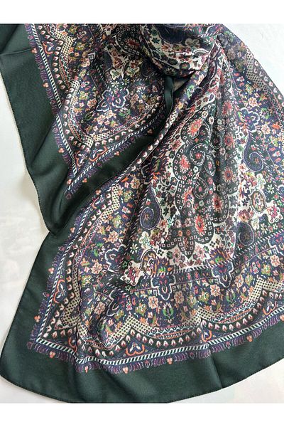 ALTUNTAŞ Women's Cotton Emerald Green Retro Etnic Shawl
