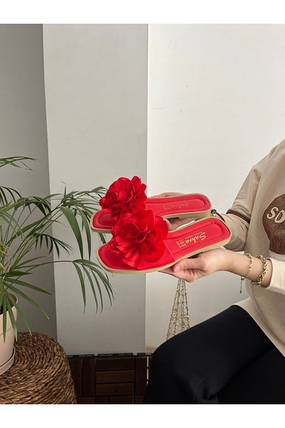 Behtah Kundura Papuci de damă cu trandafiri de vară cu detalii Sandale Talpă confortabilă ușoară