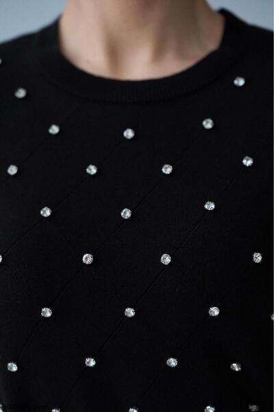 Marjinal A Kalite Taş Detaylı Triko Kazak