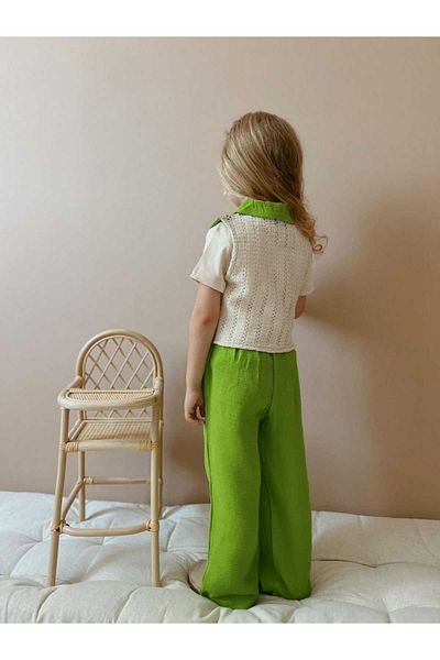 Kids Girl's Muslin Vest - Tee - Tee - 3 Piece Set with Pants