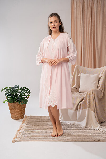 Lohussa طقم ثوب نوم نسائي من الكتان البودرة الصيفي بحزام سميك من القطن بتصميم...