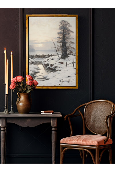 LOWHA Canvas Wall Art Stretched Over Wooden Frame with Wood Color Floating Fr...