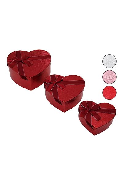 mtm My The Mall 3Pcs Heart Bright Colorful - Embossing Pattern Cardboard Gift Box with Ribbons 15-18-21cm