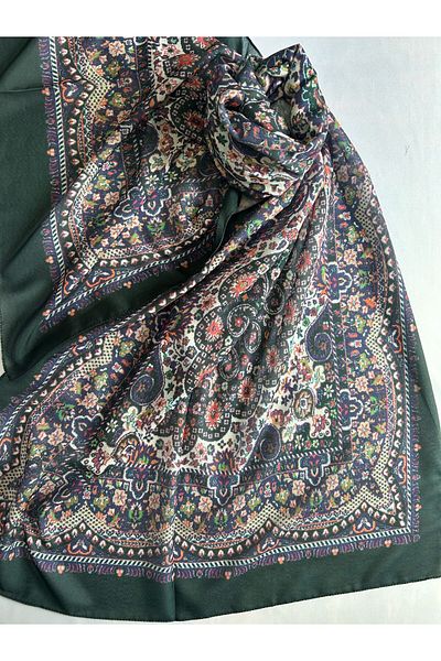 ALTUNTAŞ Women's Cotton Emerald Green Retro Etnic Shawl