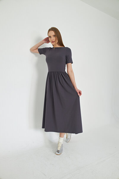 SevdeUgur Women's Anthracite Basic Summer Dress 100% Cotton