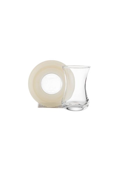 Dania Beautiful And Elegant Beige Glass Tea Cup And Saucer Set Consisting Of 6 Cups And 6 Saucers