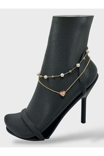 Arnes Jewelry Steel Pearl Heart Dorical Anklet
