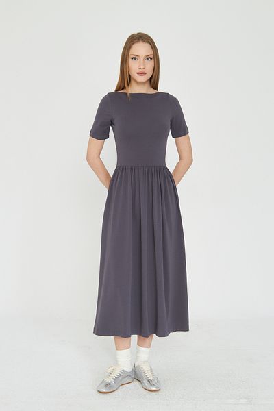 SevdeUgur Women's Anthracite Basic Summer Dress 100% Cotton