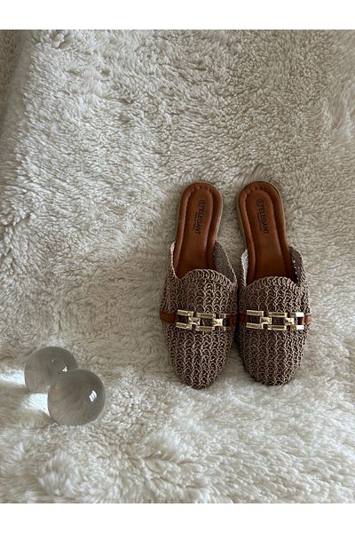 METİC Women's Lace Embroidered Chain House Slippers Outdoor Slippers