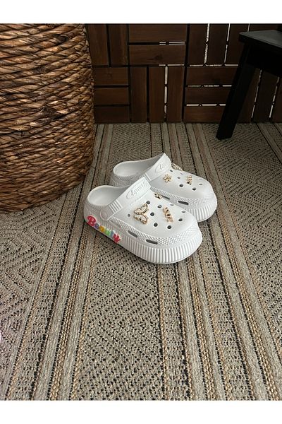 Behtah Kundura Sandale de zi cu zi pentru fete, cu față închisă, antiderapante, cu talpă înaltă, papuci cu strasuri, 6 bucăți de ornamente