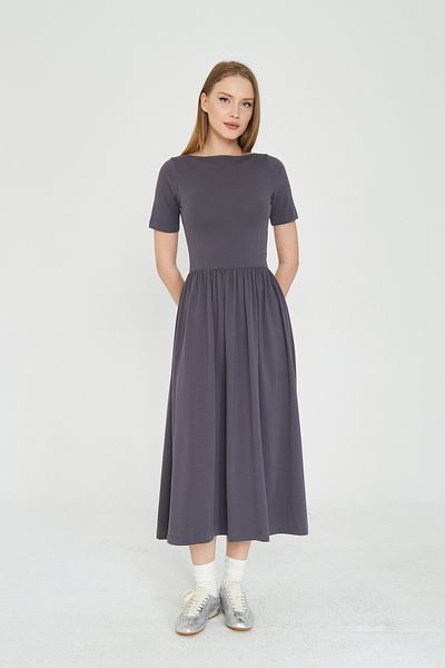 SevdeUgur Women's Anthracite Basic Summer Dress 100% Cotton