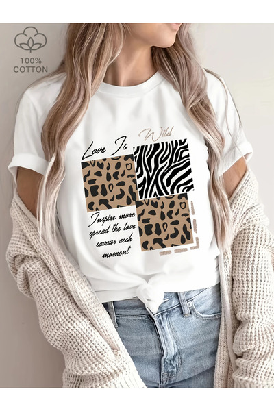l'eivor Жіноча бавовняна футболка з принтом Love Wild у леопардовому візерунку