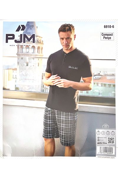 Pijamoni Men's Short Sleeve Pocket Detail Shorts Pajama Set