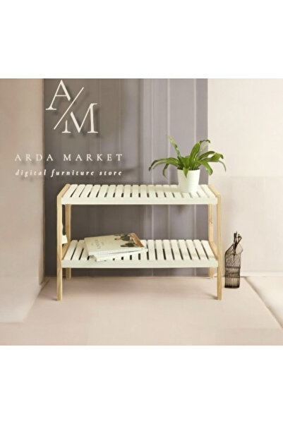 ArdaMarket Lotus beyaz iki raflı çiçeklik,ayakkabılık çiçek standı,dekoratif raf,organizatör