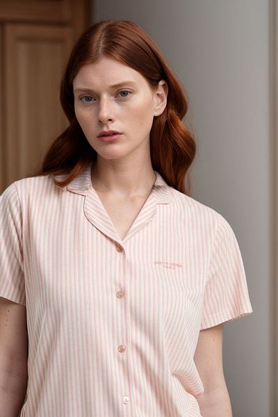 Pierre Cardin Pink Striped Women's Pajama Set with Front Placket Short Sleeve & Viscose