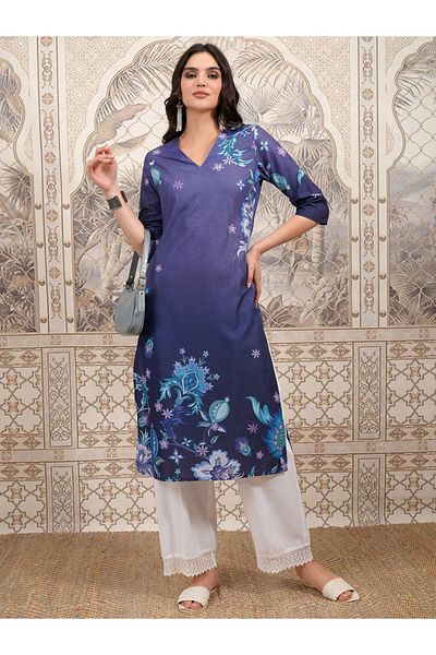 Vishudh By Styli Purple Floral Printed Straight Kurta