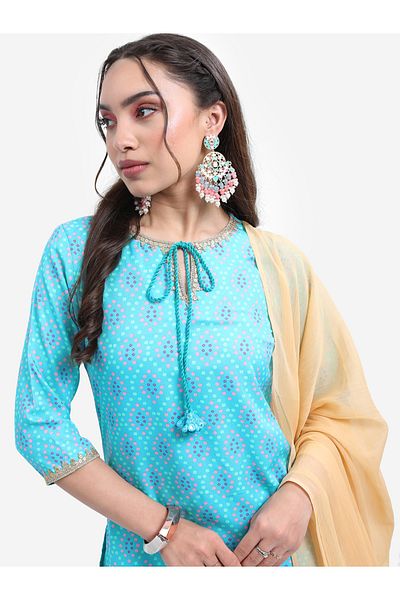 Vishudh By Styli Blue Printed Kurta Set with Dupatta