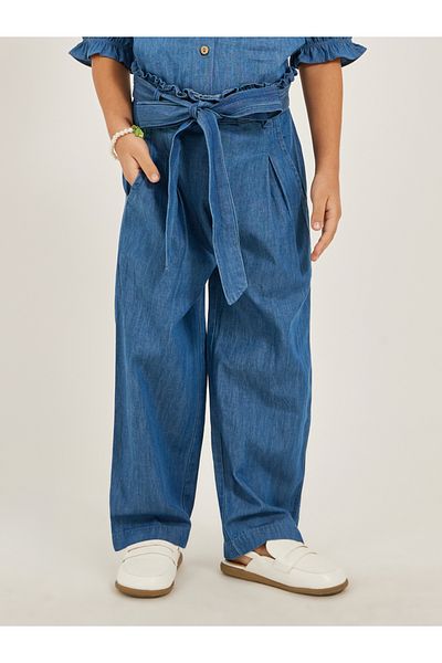 Styli Solid Denim Culotte Pants with Tie-Up Detail