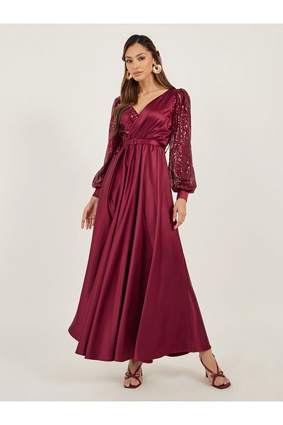 Styli Sequin Embellished Long Sleeves A-Line Maxi Dress