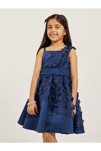 Styli Flower Applique Square Neck Fit and Flare Dress