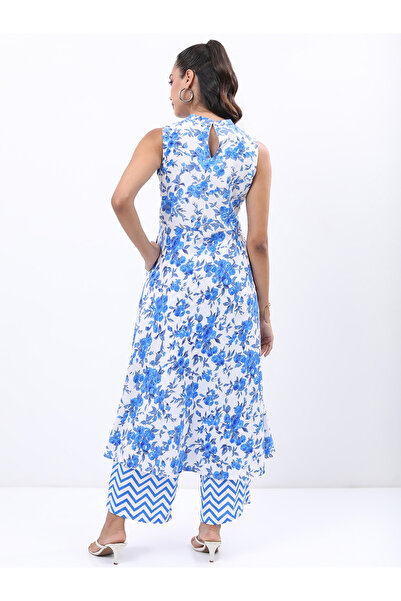 Vishudh By Styli Women Blue Printed Kurta with Palazzo Pants