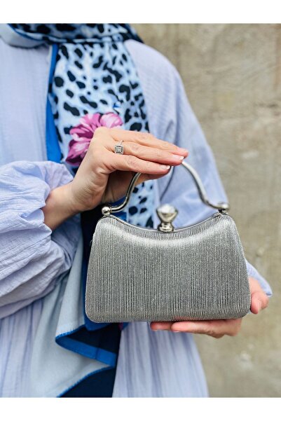 Çanta Trend Women's Anthracite Evening Dress Bag with Long Chain Strap