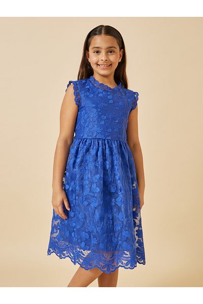 Styli Round Neck Fit and Flare Lace Dress