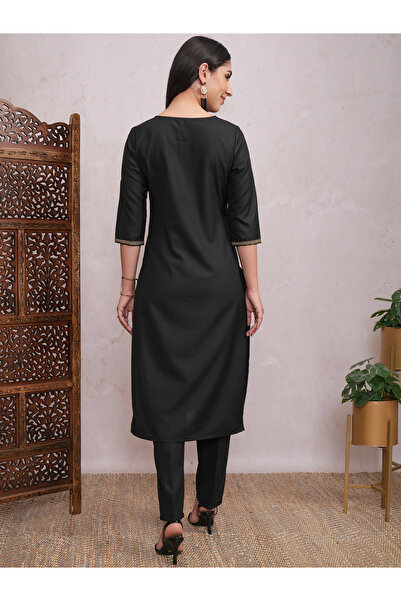 Vishudh By Styli Women Black Lace Work Kurta with Trousers