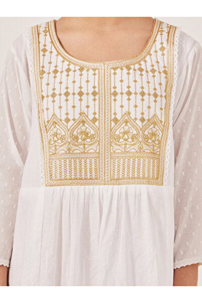 Styli Embroidered Yoke Round Neck Maxi Dress