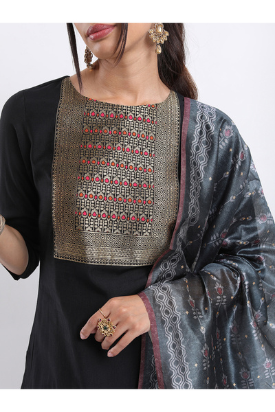 Vishudh By Styli Women Black Printed Kurta Set with Dupatta