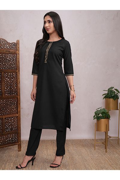 Vishudh By Styli Women Black Lace Work Kurta with Trousers