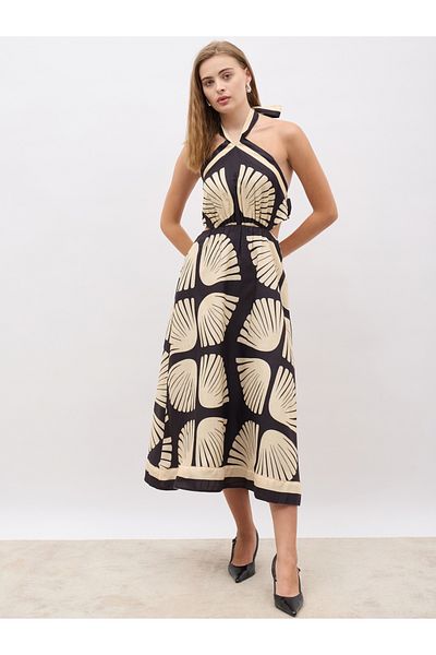 Styli All-Over Print Halter Neck A-Line Midi Dress