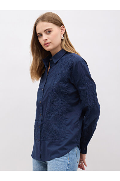 Styli Embroidered Regular Fit Spread Collar Shirt