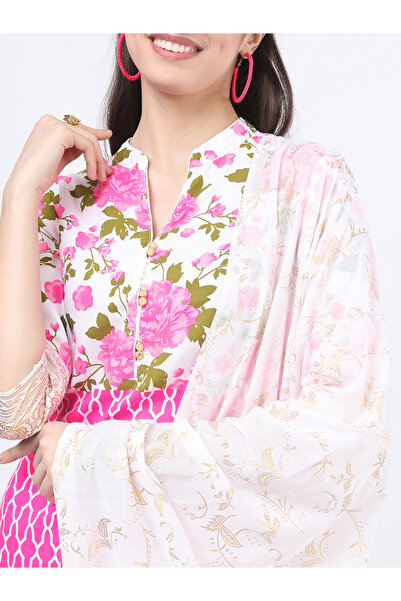 Vishudh By Styli Women Pink Floral Printed Kurta Set with Palazzos & Dupatta