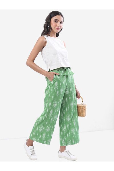 Vishudh By Styli Women Green Paisley Printed Straight Fit Palazzos