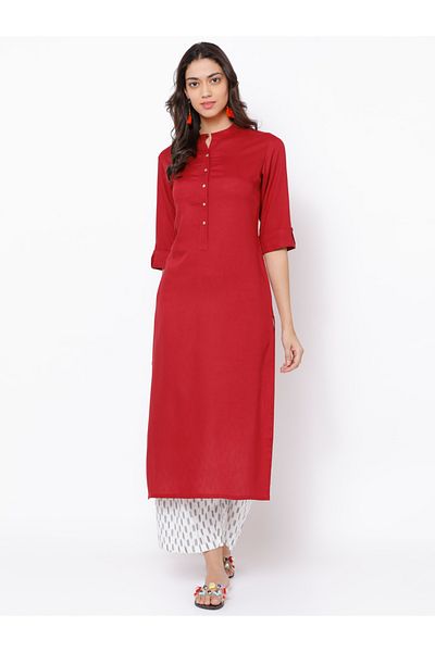 Vishudh By Styli Women Red Solid Straight Kurta