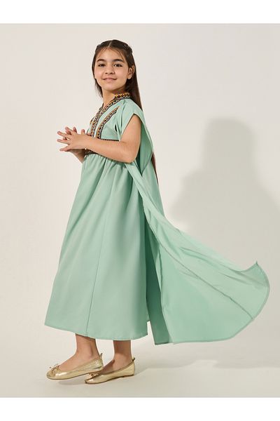 Styli Embroidered Cape Sleeve V-Neck Kaftan